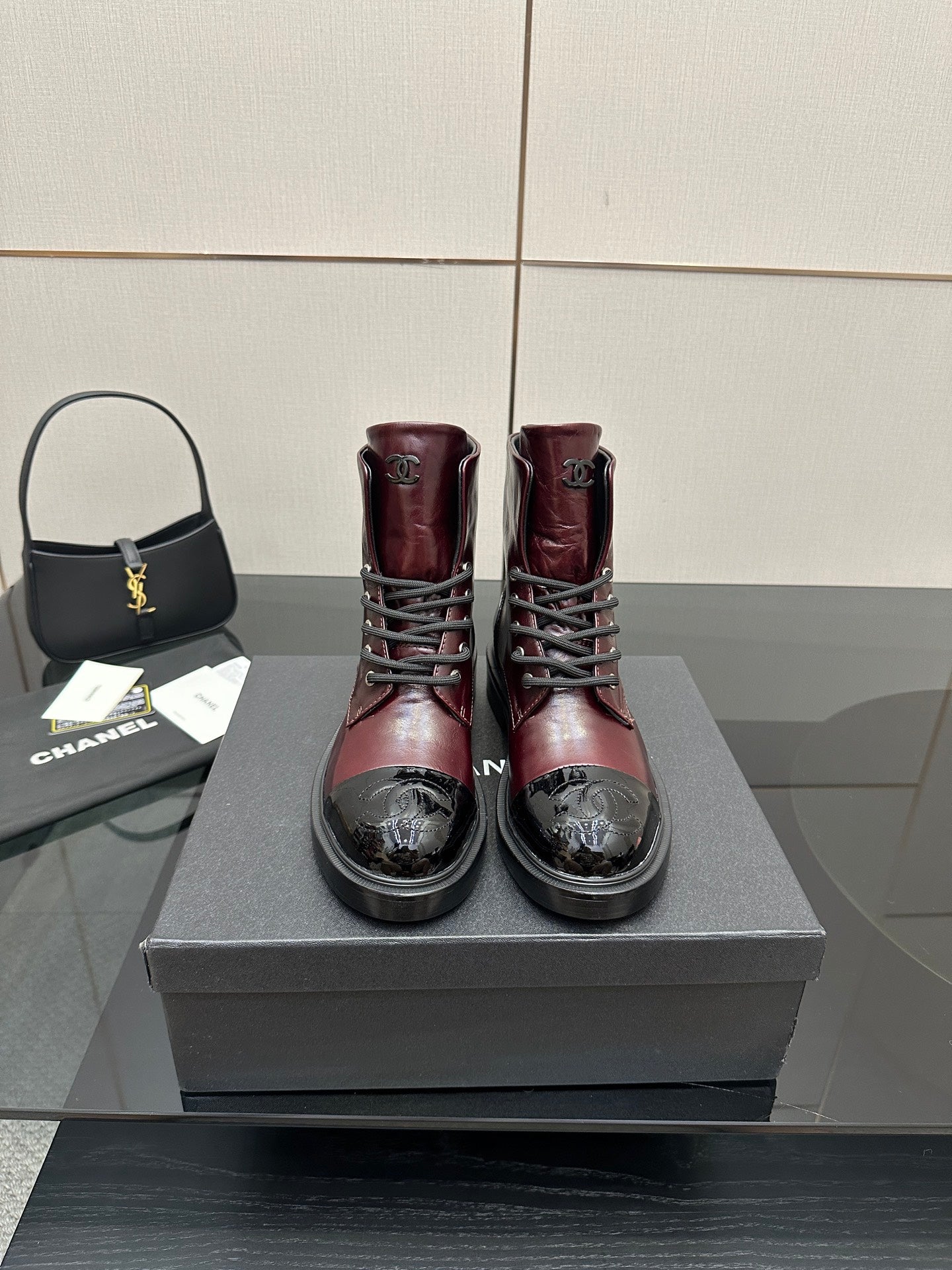 CNL25ss new fashionable color-blocked chunk-heeled ankle boots 0725090808