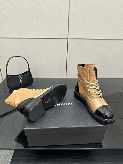 CNL25ss new fashionable color-blocked chunk-heeled ankle boots 0725090808