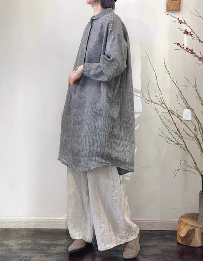 Spring Linen Mid-length Long-sleeved Shirt Dress