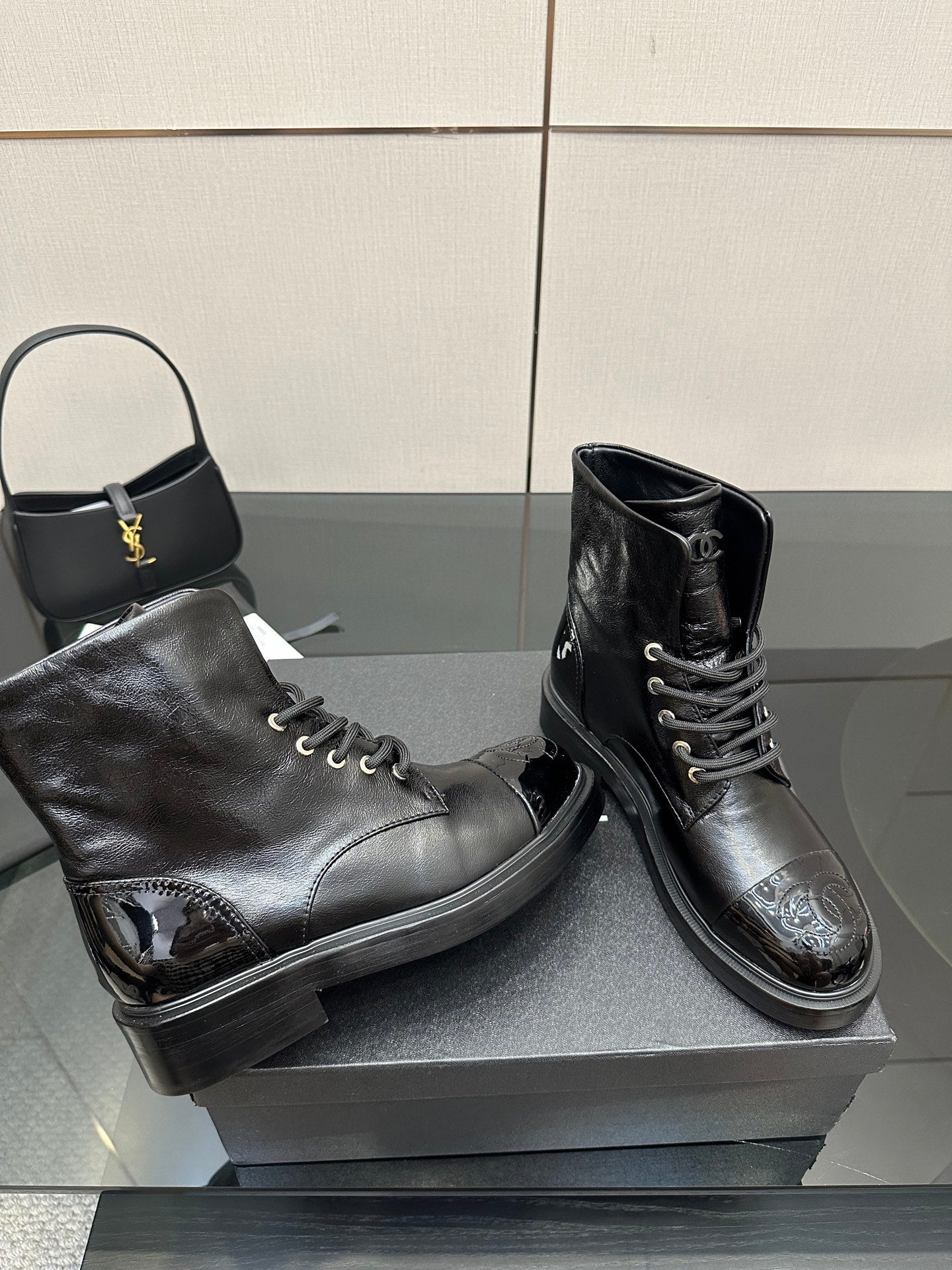 CNL25ss new fashionable color-blocked chunk-heeled ankle boots 0725090808