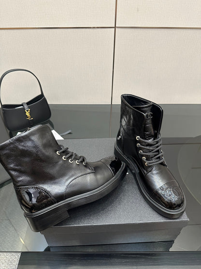 CNL25ss new fashionable color-blocked chunk-heeled ankle boots 0725090808