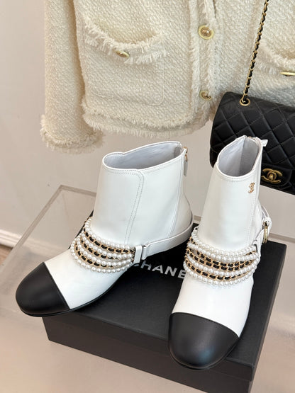 CNL25ss new fashionable pearl chain ankle boots 0725090810