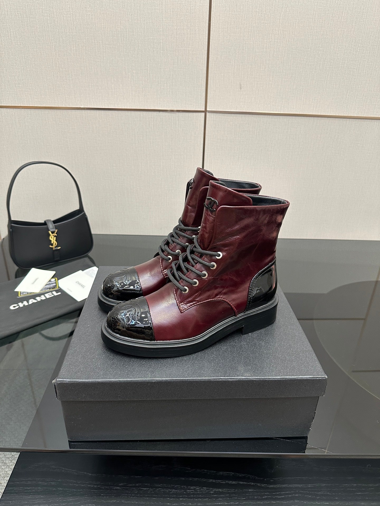 CNL25ss new fashionable color-blocked chunk-heeled ankle boots 0725090808