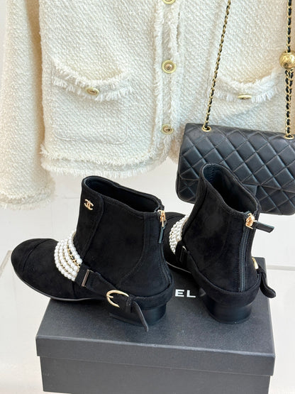 CNL25ss new fashionable pearl chain ankle boots 0725090810