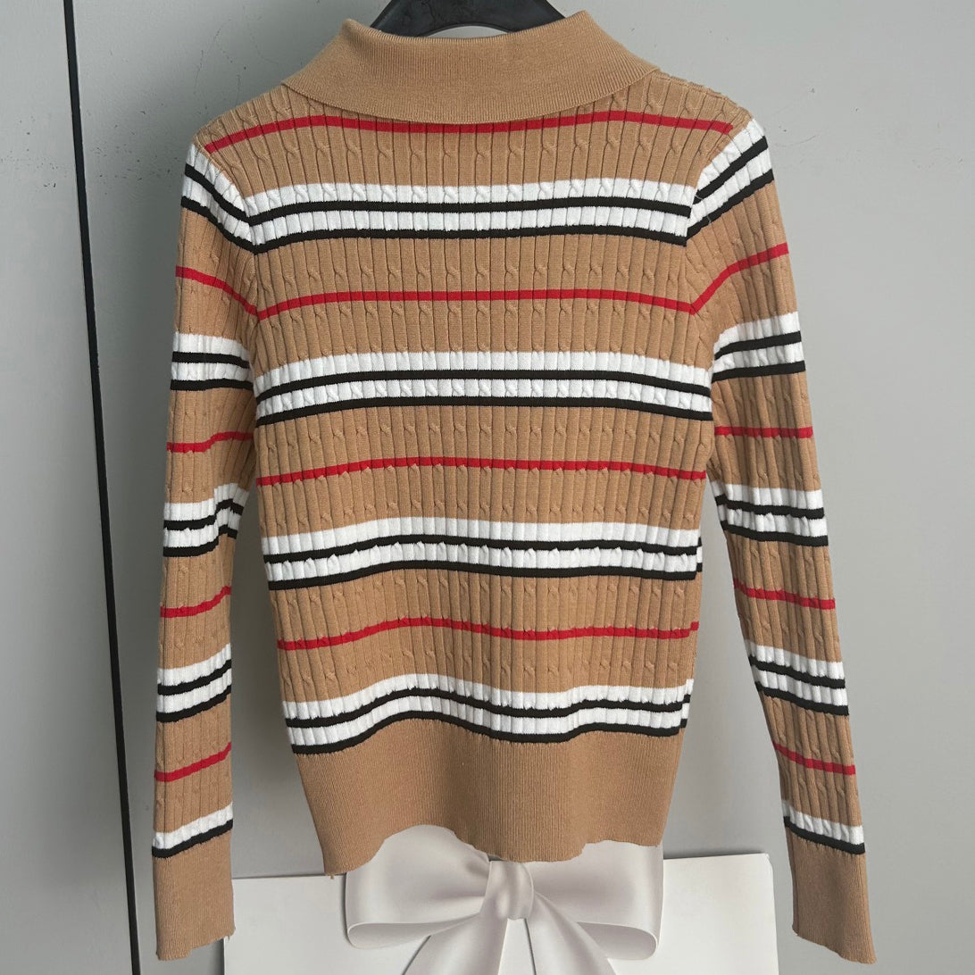 New Fashionable Plaid Knit Polo Shirt 1025092211