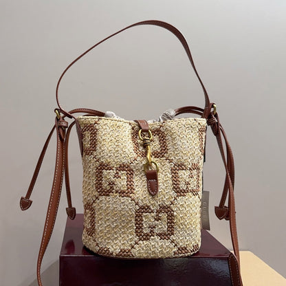 G Straw-Woven Logo Bucket Bag 1025092404